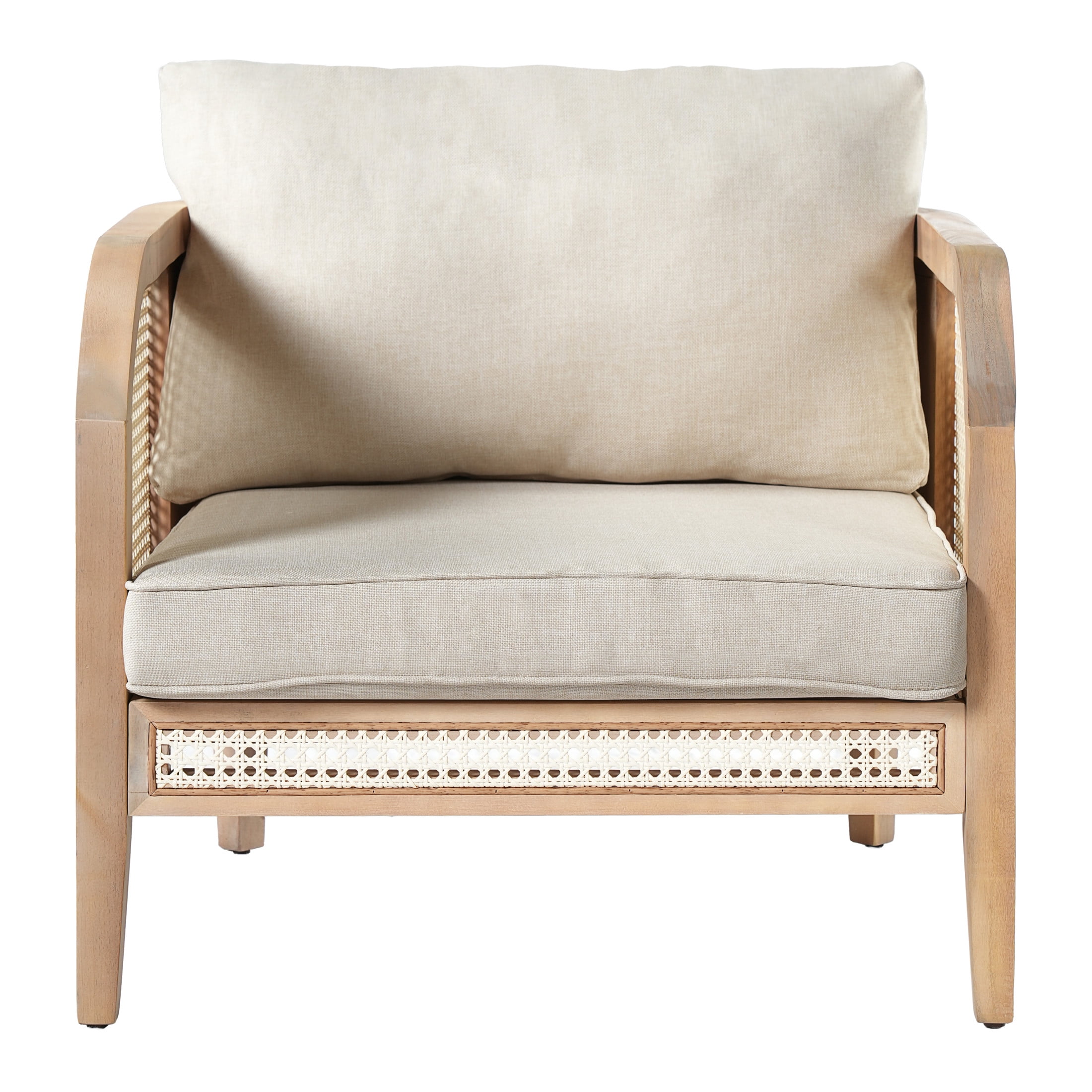Christopher Knight Home Bohemian Outdoor White Wicker Lounge Chair with Cushion, Solid Wood Frame, Natural