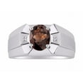 thumbnail image 1 of RYLOS Men's Rings 14K White Gold Rings Classic Designer  9X7MM Oval Gemstone &  Diamond Ring Smoky Quartz June Birthstone Ring Size 8, 1 of 7