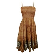 Mogul Womens Summer Dress Strappy Smocked Bodice Brown Evening Party Dresses