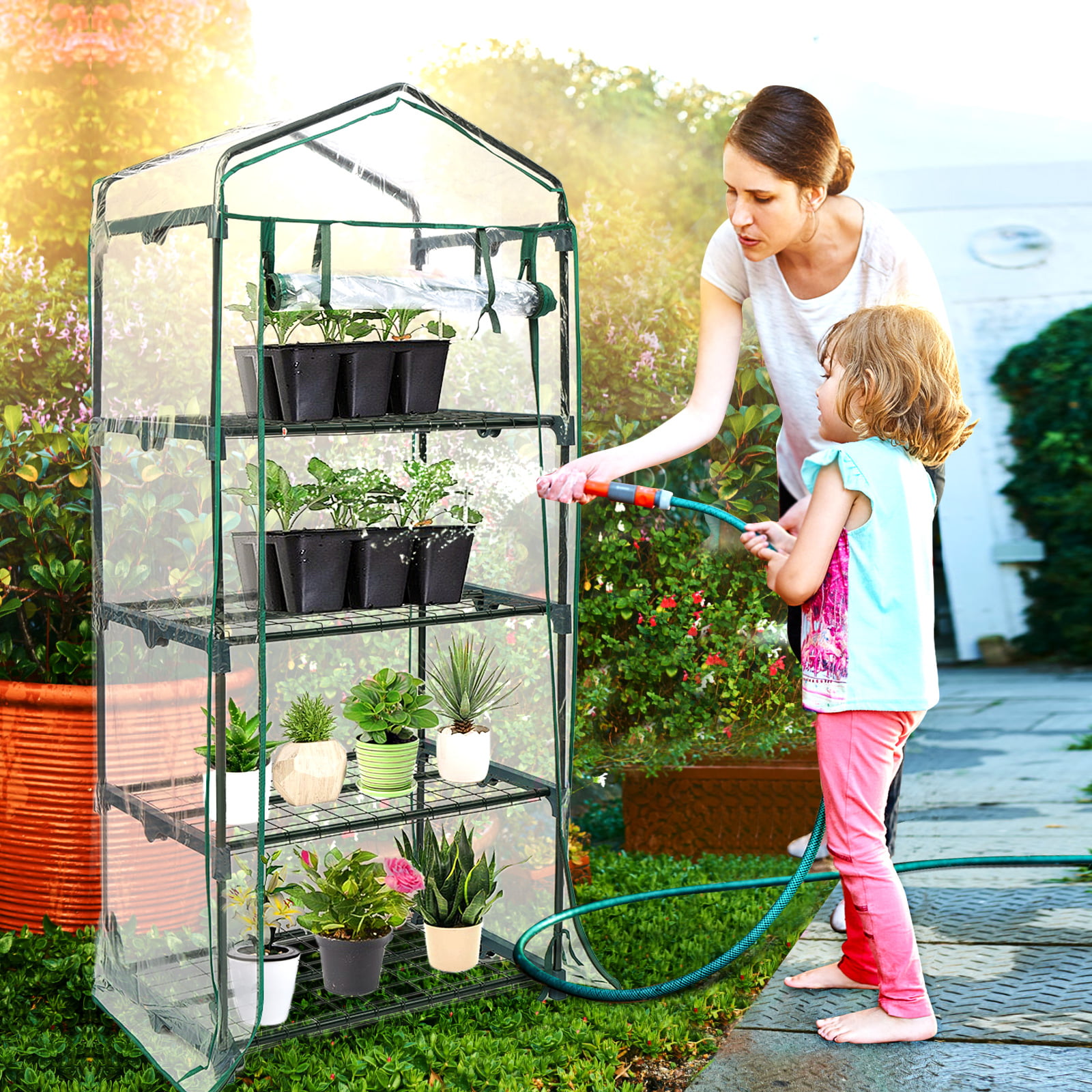 4 Tier Greenhouse Mini Outdoor/Indoor Garden Plant Walk in Grow PVC Cover   O # 