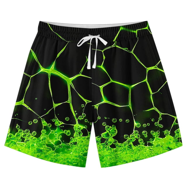 Swim Shorts for Kids , Adjustable Waist with Drawstring + Flame Print + Polyester-Spandex Blend + Quick-Dry + Beach & Pool Use