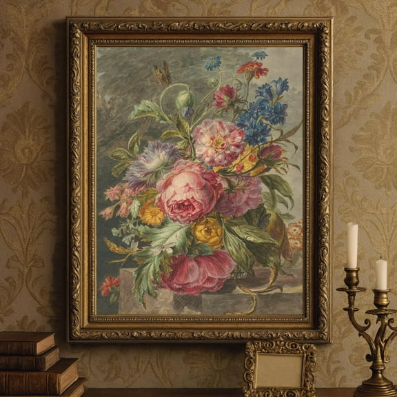 Vintage Floral Bouquet Print Poster 19th Century Still Life Art, Size 8x12 UNFFRAMED F03.1.7l297
