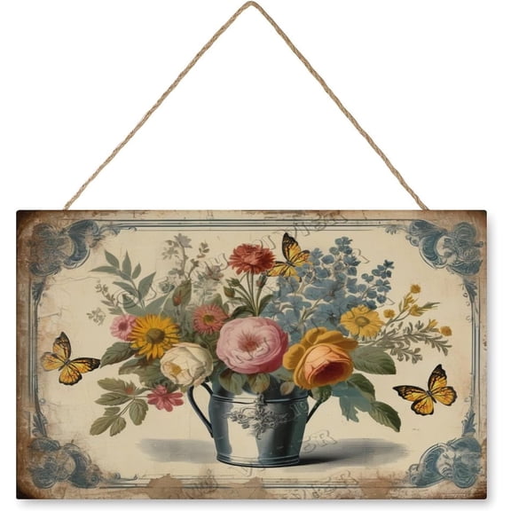Wild Flower Bouquet Wall Art Wooden Sign Rustic Farmhouse Decor Vintage Pictures for Bedroom Bathroom Kitchen Wall Decorations Bar Interior Decor 10"x16" Wooden Hanging Signs