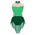 thumbnail image 4 of TiaoBug Gymnastics Leotards for Girls Sleeveless Rhinestones Backless High-low Skirt Bodysuit Skating Dance Dress Dark Green-A 16, 4 of 6