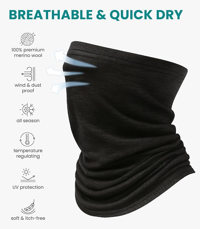 𝗩𝗘𝗥𝗦𝗔𝗧𝗜𝗟𝗘 Merino Wool Neck Gaiter - Ski Balaclava for Men & Women, Thermal Cold Weather Face Cover - Merino.tech