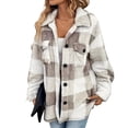 thumbnail image 1 of Women's Fleece Plaid Teddy Jacket Button Front Long Sleeve Winter Thermal Outwear, 1 of 5