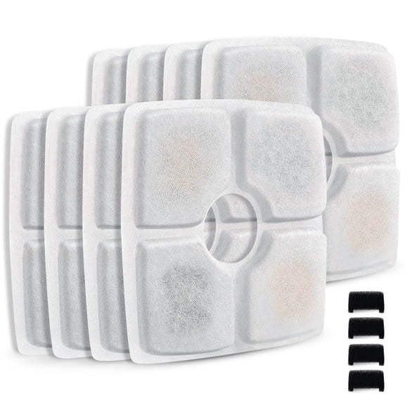 Pet Fountain Filter Set,3 Triple Filtration System Replacement Cat Water Fountain Filters for Square 84oz/2.5L Automatic Pet Fountain Cat Water Fountain (Pack of 8)