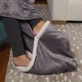 thumbnail image 3 of ClimateRight by Cuddl Duds Oversized Throw With A Cozy Sherpa Pocket For Your Feet, Solid Gray, 3 of 6