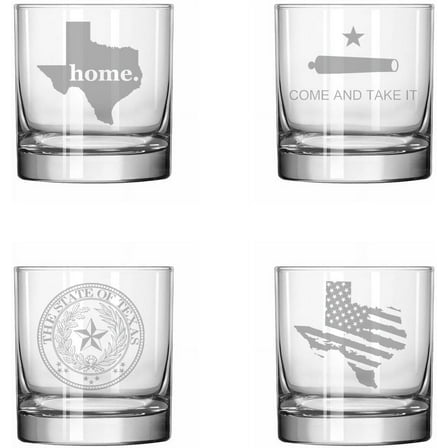 Set of 4 Glass 11 oz Rocks Whiskey Glass Gift Texas Collection