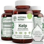 Natural Nutra Sea Kelp Iodine Supplement for Thyroid Support and Immune System - 250 Vegan Tablets