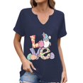 thumbnail image 1 of Corto para las Mujeres Casual Verano 2025 Pascua Impresión V-Cuello Camiseta, Ligero 95% Poliéster 5% Spandex Top para Toda la Temporada Hogar Y Diario, 1 of 7
