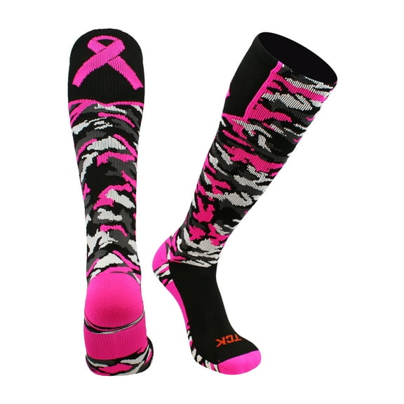 TCK Elite Breast Cancer Aware Woodland Camo Football Baseball Knee-High Socks (Small)