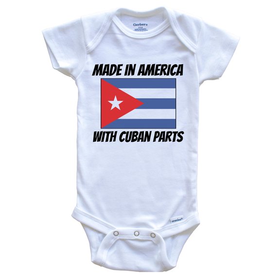 Made In America With Cuban Parts Cuba Flag Funny Baby Bodysuit - Cute One Piece Baby Bodysuit, 0-3 Months White