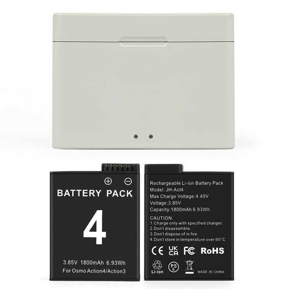 2 PACK Action Camera Battery for DJI Osmo action 3, action 4, BCX202 1800mAh