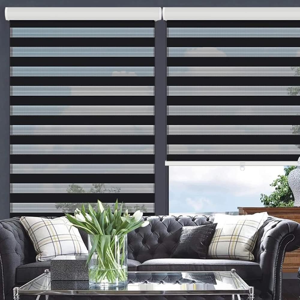 Allbright Cordless Zebra Blinds - 39" X 64", Light Filtering & Room Darkening, White
