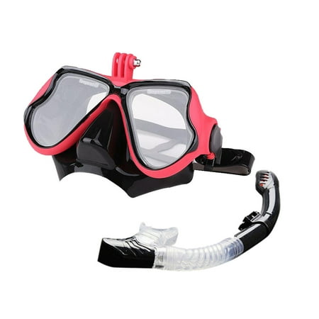 

HOMEMAXS Adult Anti-fog Snorkeling Scuba Diving Mask Tempered Glass Water Diving Eyeglass Swimming Pool Equipment with Breathing Tube and Stent (Red)
