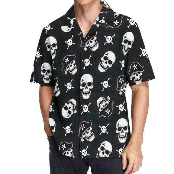 ALAZA Skull Pattern Men's Hawaiian Shirt Short Sleeve Casual Button Down Shirts M