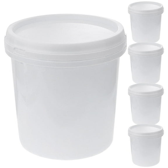 5-Pack Plastic Buckets with Lids – White 1.05 Qt Each, for Food Storage & More