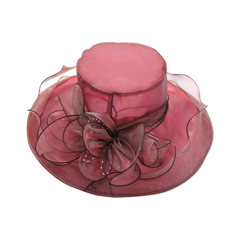 5535 2025 Bucket Hat Girls, Organza Fascinator for Tea Party Bridal Church womens organza sun hat wide brim bucket cap flower wedding  main image 3