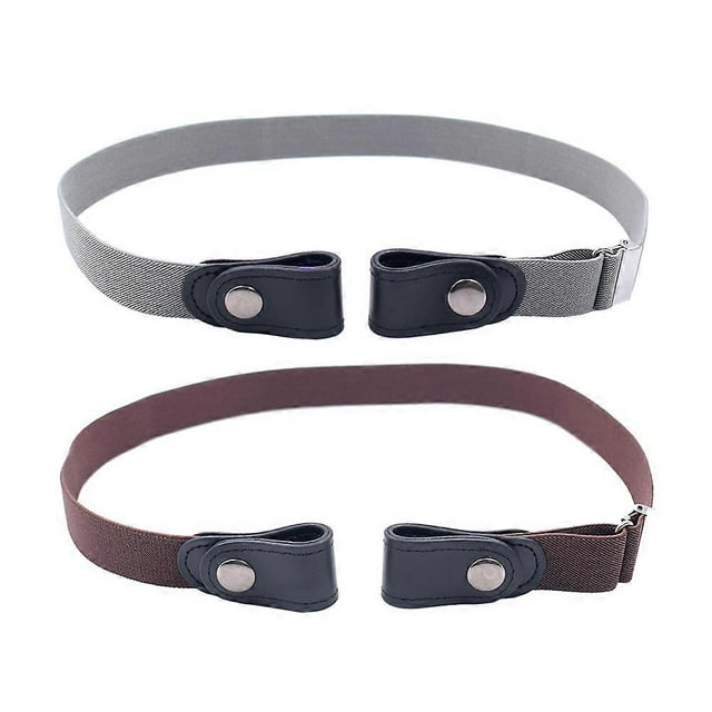 2pcs Adjustable Unisex Stretch Waist Belt No Buckle Elastic Belts for Jeans Pants Dress (Coffee+Grey)