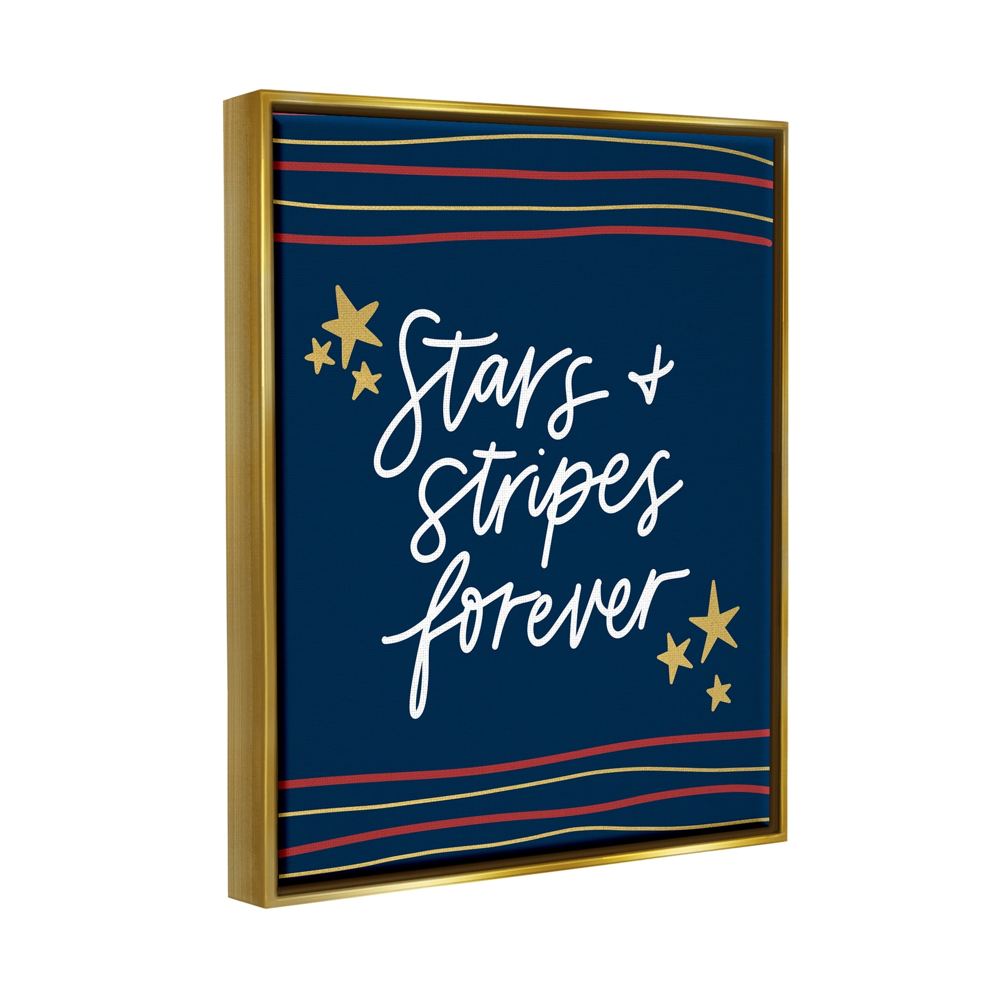 Stupell Industries Stars Stripes Forever Americana Independence Day Graphic Art Metallic Gold Floating Framed Canvas Print Wall Art, Design by Amanda Houston