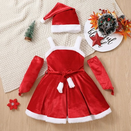 

Kayannuo Christmas Gifts Clearance Christmas Girls Cosplay Halter Onesie With Belt Plush Skirt Gloves Hat Princess Dress Suit