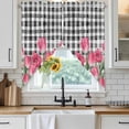 thumbnail image 6 of Pink Tulip Flowers Swag Valances for Windows, Kitchen Curtains 36 Inch Length 2 Panels Set, Black Buffalo Plaid Spring Floral Plants Short Curtains for Small Windows Rod Pocket Cafe Curtains 28"x36", 6 of 8