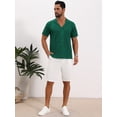 thumbnail image 5 of DARING DIVA Men's Hollow Knitted Shirt Short Sleeve Button Down Striped Shirts L Green, 5 of 7