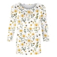 thumbnail image 4 of Womens Tops Plus Size under $5 3/4 Sleeve Bee Flower Round-Neck Printing Loose Casual Blouses Green S, 4 of 5