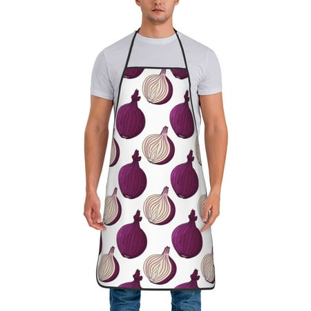 

Adjustable Bib Apron - purple Onion Pattern Waterdrop Resistant Cooking Apron Kitchen Aprons for Men Women