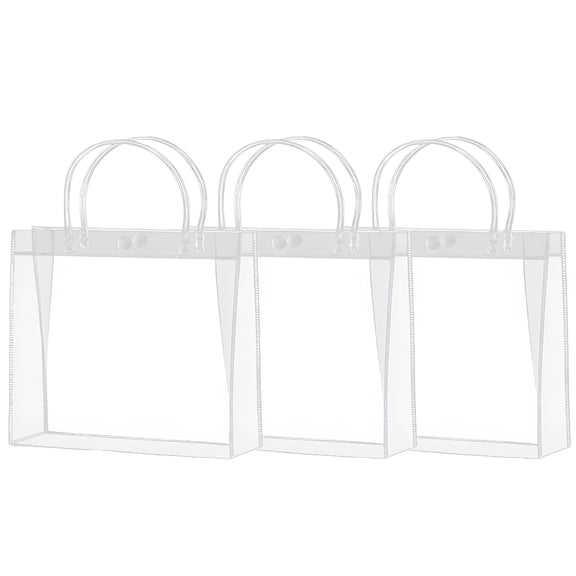 CCOCC 2026 New Transparent Gift Bag 3 Pcs Small Clear Gift Bags with Handle Mini Clear Gift Bags Clear Goodie Bags Plastic Gift Bags with Handle for Wedding Birthday Party