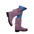 thumbnail image 3 of Rotm Western Boots Womens Winter Slouchy High Heel Boots Mid Calf Suede Slip on Chunky Block Pointed Toe Boots Purple,9.5, 3 of 7