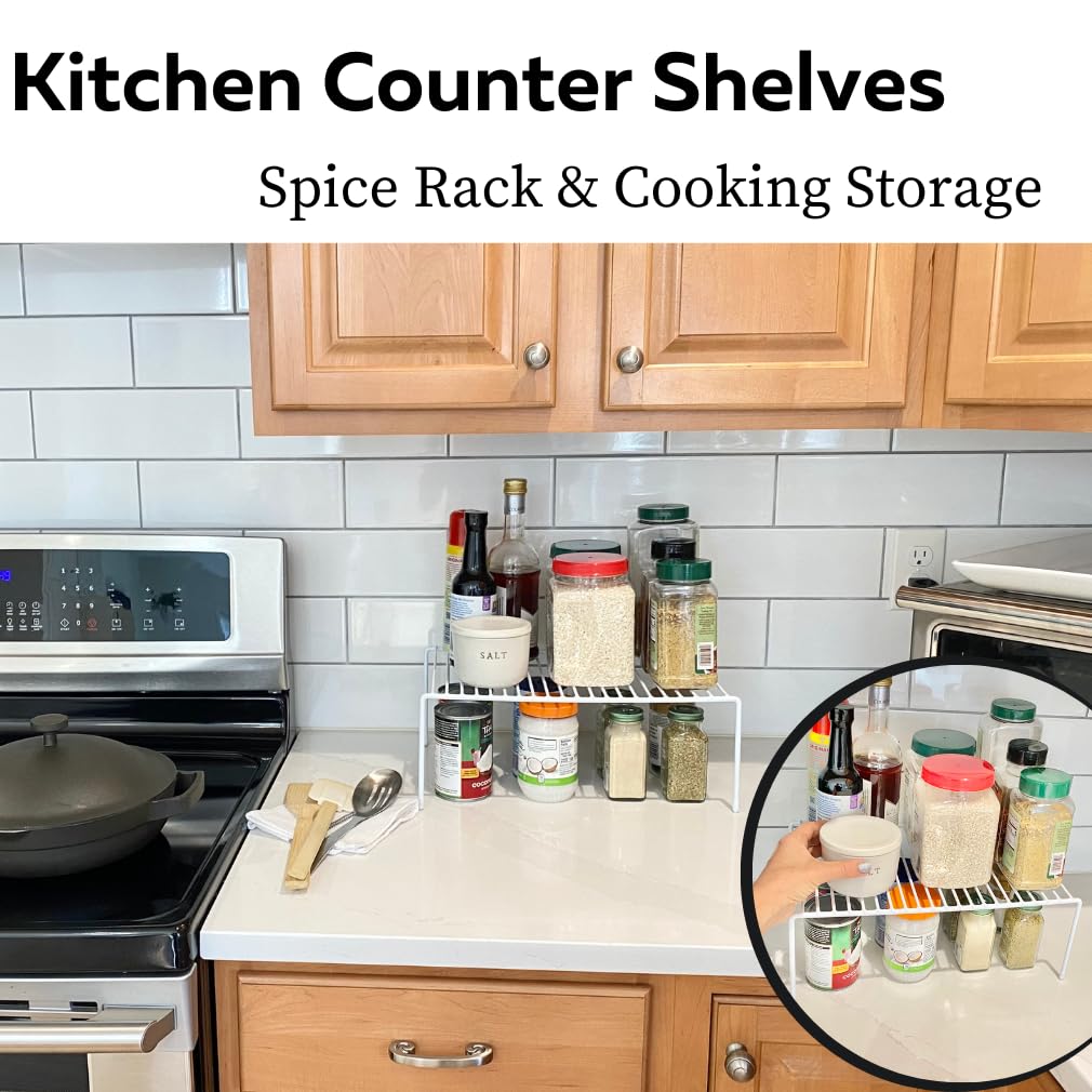 Evelots Kitchen Cabinet Wire Shelf Organizer/Rack - 4 Pack Sturdy Large Metal Shelf Risers - Double Your Counter Space - Great for Kitchen, Freezer, Pantry and Bathroom - Rustproof - White