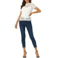 thumbnail image 3 of MODA NOVA Junior's Scalloped Trim Short Shirred Sleeves Sheer Floral Lace Blouse White M, 3 of 7