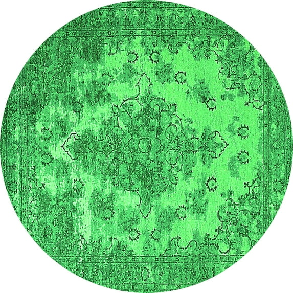 Ahgly Company Indoor Round Oriental Green Industrial Area Rugs, 5' Round