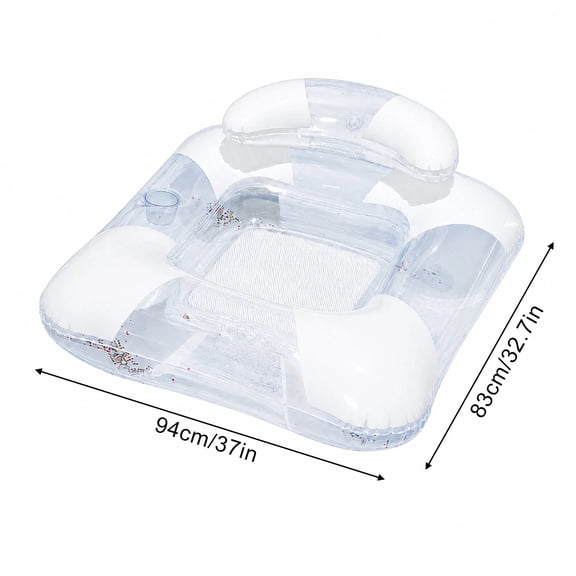 1PC Inflatable Pool Floats, Transparent Lounge Chair with Cup Holder Mesh Seat, Summer Floating Water Lounger for Pool Beach