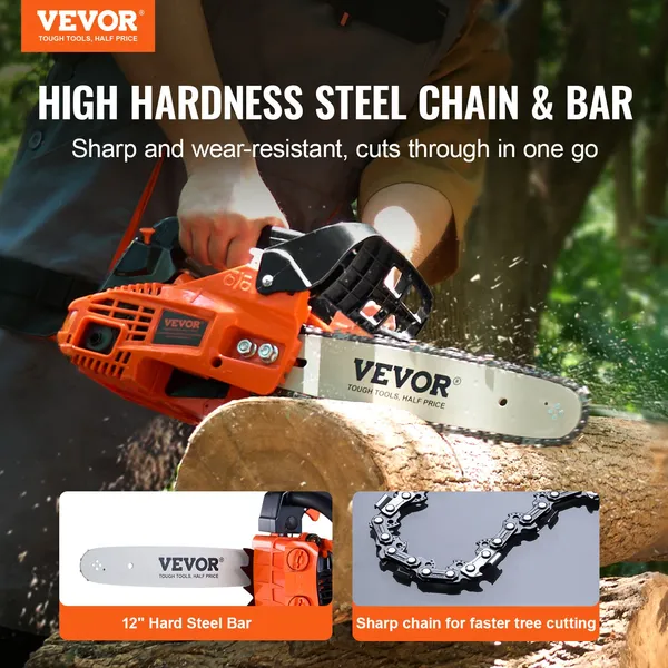 12" Gasoline Chainsaw 25.4CC for Wood Cutting-Powerful Engine for Efficient Cutting