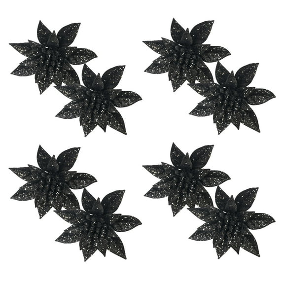 Christmas 8PCS Gold Glitter Artificial Flowers Large Christmas Ornament Flowers for Xmas Tree Wreath Garland Decoration - Black