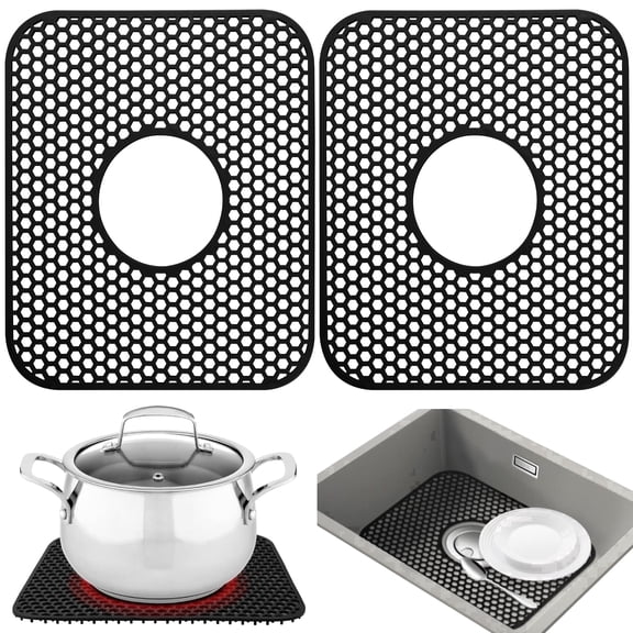 Perforated Silicone Sink Mat, Honeycomb-Design Kitchen Dishwashing Mat, Non Slip Sink Liner for Kitchen and Bathroom, Cut to Size Sink Protection Mat
