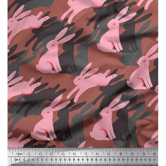 Soimoi Brown Georgette Viscose Fabric Bunny Rabbit Animal Print Fabric by the Yard 42 Inch Wide