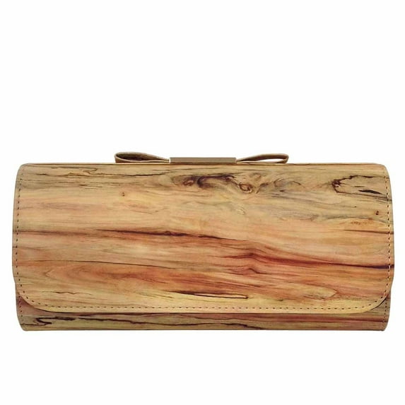 Vintage Wood Pattern Clutch with Bow