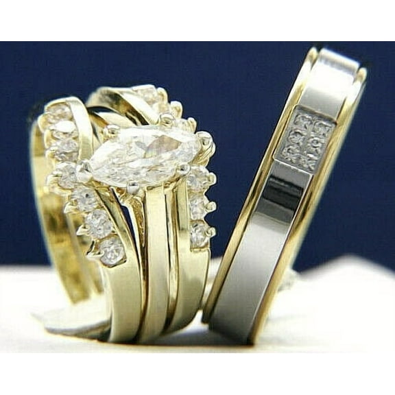 Sparkle Jewels Engagement Wedding Ring Set CZ 14K White Gold Finish His & Hers