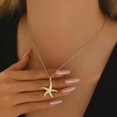 thumbnail image 2 of Collier Pendentif Étoile de Mer Lune Plaqué Or NONAMOIS 18K pour Femmes Collier Ras du Cou Opale Blanche Ronde Collier Perle Fer à Cheval Porte-Bonheur en Acier Inoxydable, 2 of 7