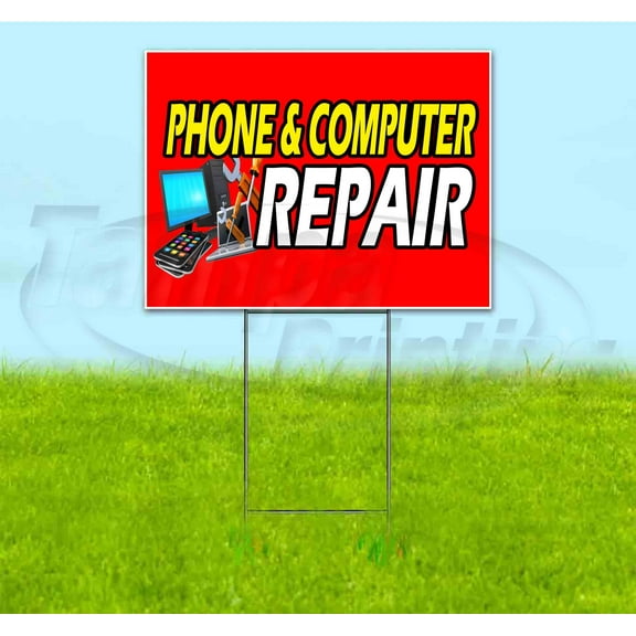 Phone And Computer Repair (18" x 24") Yard Sign, Includes Metal Step Stake