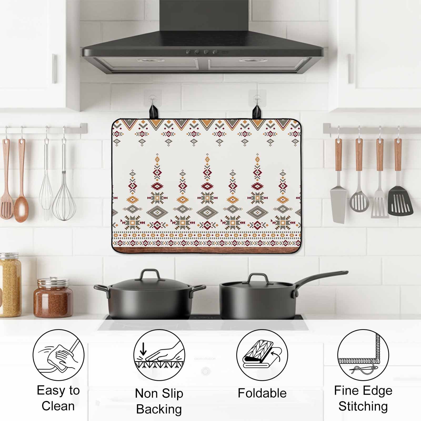 Retro Southwest, Stove Top Cover for Electric Stove, Heat-proof & Non Slip Glass Top Stove Cover Protector, Geometric Abstract Bohemia Native Tribal Kitchen Flat Cooktop Rubber Mat 24x21 Inches