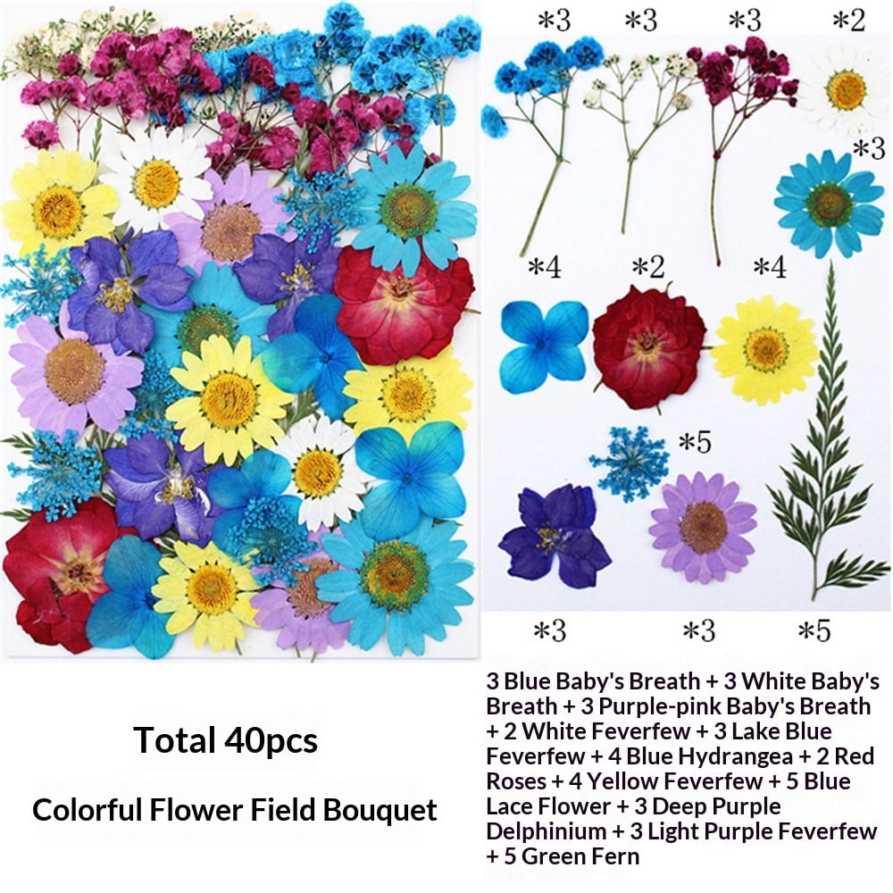 160PCS Dried Pressed Flowers for Resin Craft - Real Nature Flowers Set with Butterfly Stickers for DIY Jewelry Nail Scrapbook Art Floral Decors Iridescent