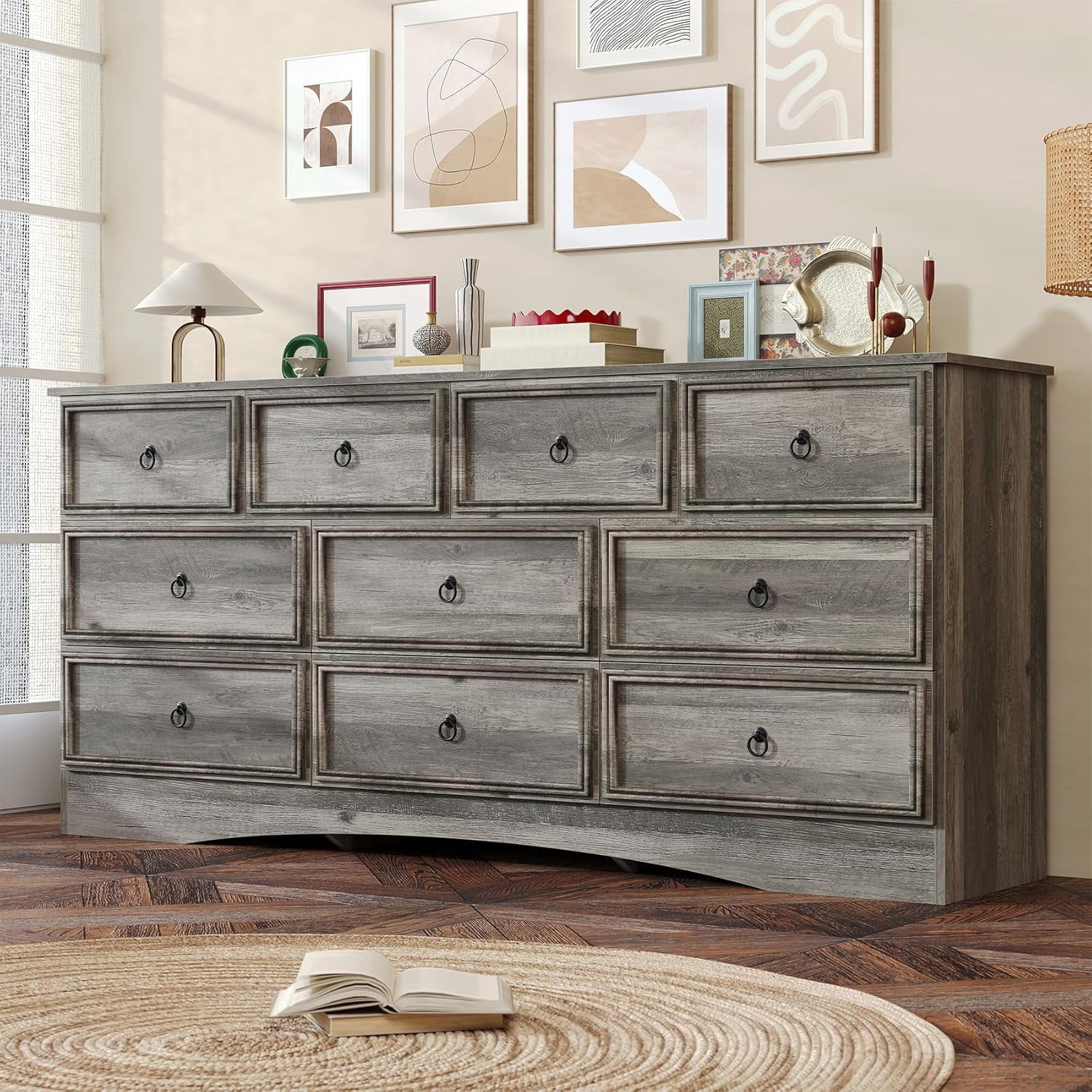 Frmobepts 10 Drawer Dresser for Bedroom, Dresser TV Stand, Chest of Drawers for Storage and Organization, Gray