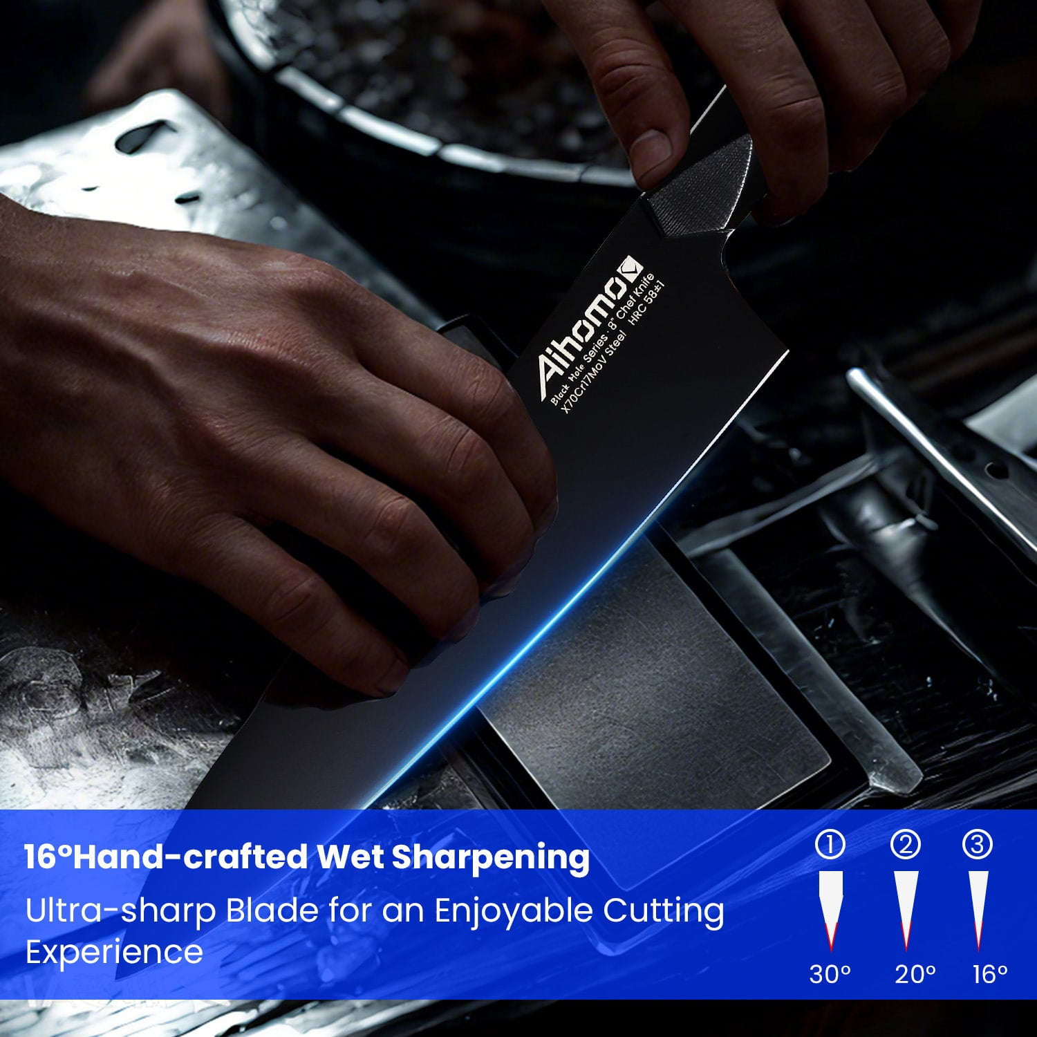 Aihomo Razor-Sharp Chef Knife Full Tang Blade, 8-Inch Professional Kitchen Knife with Finger Guard & Ergonomic Handle, Multi-Purpose for Chopping, Dicing, Slicing, Mincing