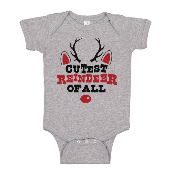TeesAndTankYou Cutest Reindeer Of All Christmas Baby Onesie Infant One Piece Bodysuit Newborn Heather Grey