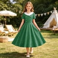 thumbnail image 4 of Girls Dresses Vintage Polka Dot Dress, Short Sleeve Style Peter Pan Collar A-Line Midi Dress, Retro Swing Dress for Kids Party Daily Wear(Green,12-13 Years), 4 of 4